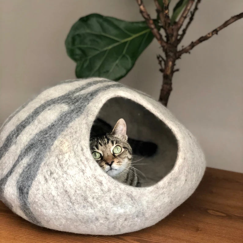 Large Wool Cat Cave / Cat Bed / Cat House/ Felted Wool Natural Ingredients- Fast Shipping from US- Best Cat Gift