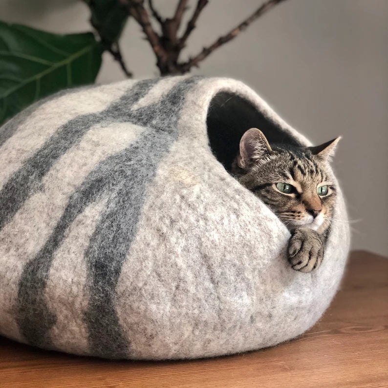 Large Wool Cat Cave / Cat Bed / Cat House/ Felted Wool Natural Ingredients- Fast Shipping from US- Best Cat Gift